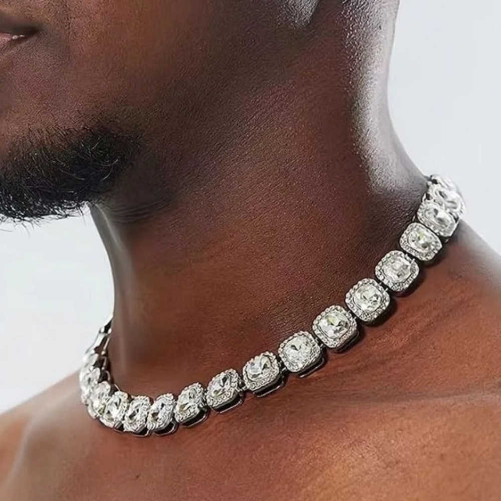 SILVER CRYSTAL SQUARE TENNIS ISIS CHAIN 18" - Picture 2 of 6